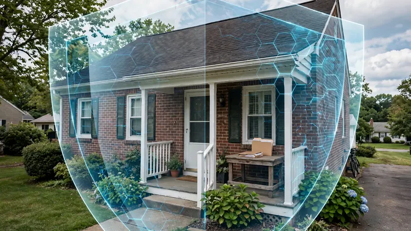 Brick New Jersey home protected by a shield, representing homeowners insurance coverage