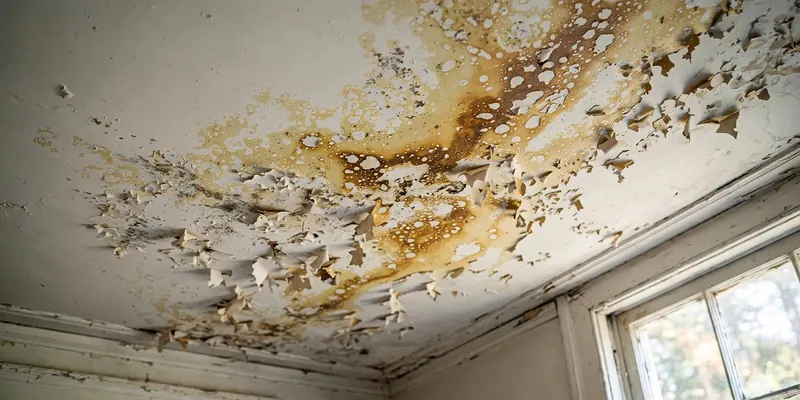 Brown water stain spreading across a ceiling, a classic sign of a hidden water leak