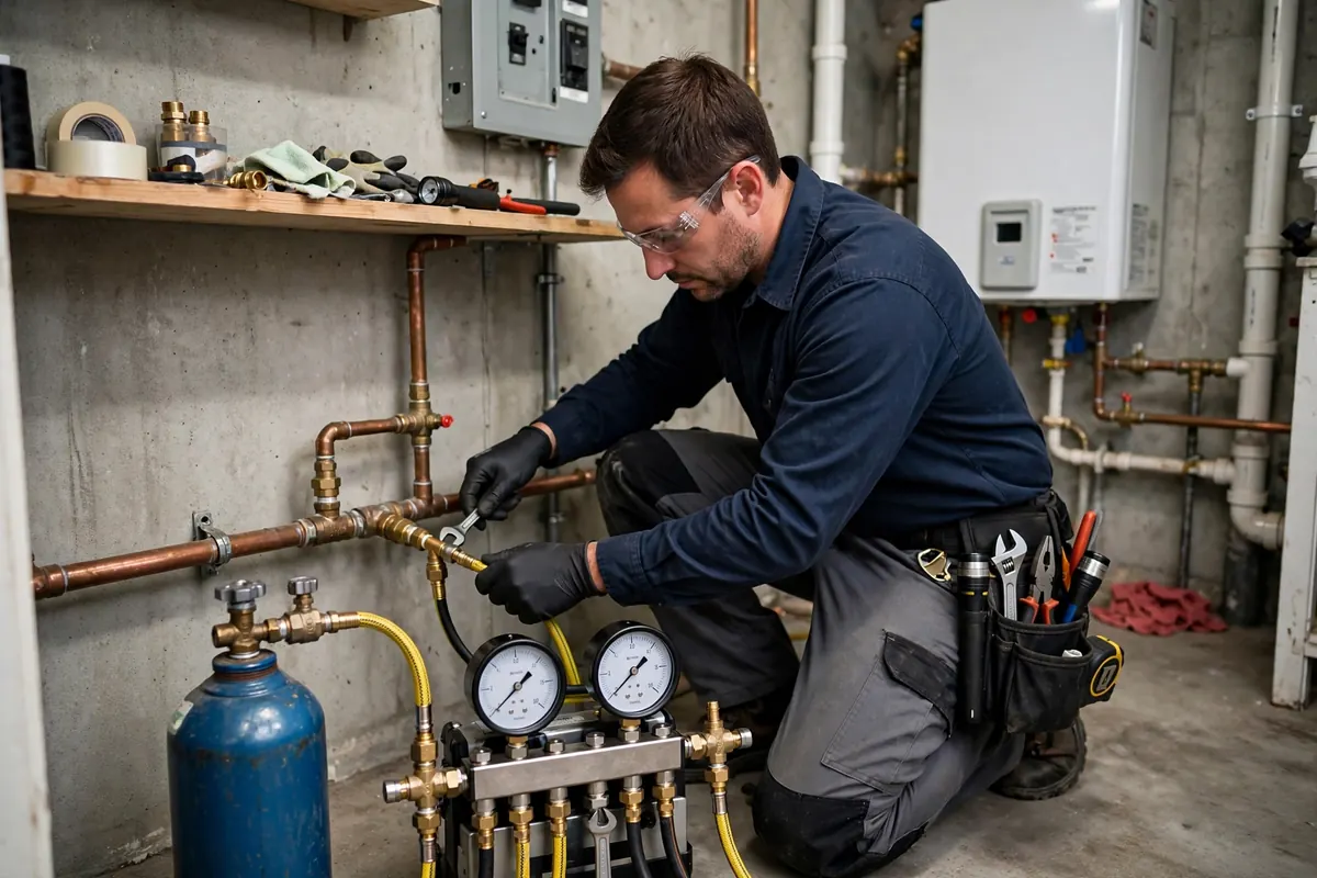 Tracer gas leak detection testing on a residential water line in Camden, NJ
